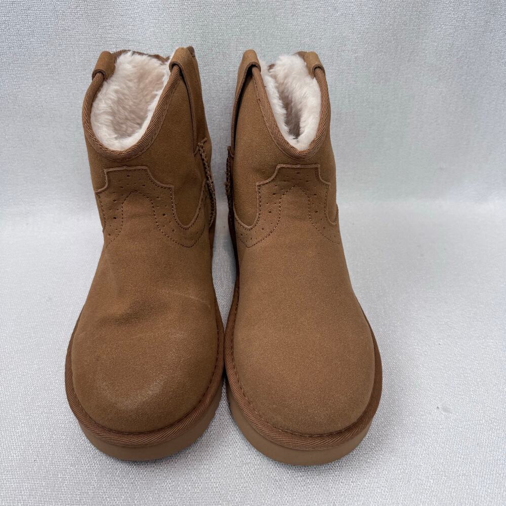 OOW Genuine 100% Leather Women Boots Ankle Brown Snow Warm Slip On  Size 8